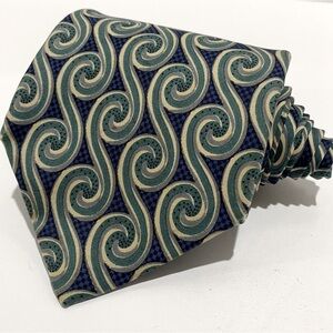 VTG Jos. A. Bank Executive Collection 100% Silk Tie Navy Blue Green Gold Swirls